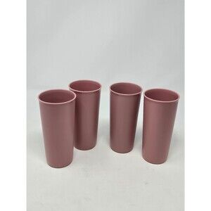 VINTAGE TUPPERWARE SET OF 4 TALL TUMBLERS DUSTY ROSE PINK 12 OZ DRINKWARE 1990S